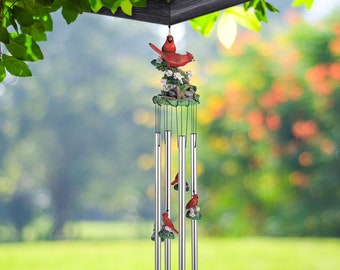 23" long northern cardinals round top wind chime garden patio decoration  garden/home decor new home gifts