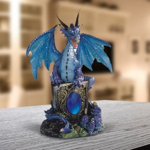 Blue dragon with blue gem statue fantasy decoration figurine 6"h room decor room/home decor new home gifts