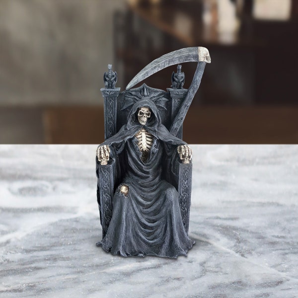 11.25"H Grim Reaper in Arm Chair Figurine Statue Fantasy Decoration Room/Home Decor New Home Gifts