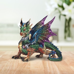 Green dragon with purple/blue wings statue fantasy decoration figurine 9.5"w room decor room/home decor new home gifts