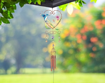 33" long hummingbird with flower heart shaped wind chime garden patio decoration  garden/home decor new home gifts