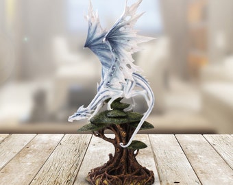 22.13"H White Dragon on Tree Figurine Statue Room Decor