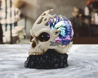 Skull with LED Light Glass Globe Statue Fantasy Decoration Figurine 6.75"H