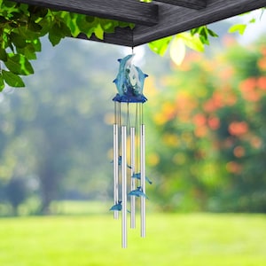 23" long dolphin swimming on wave round top wind chime marine life garden patio decoration  garden/home decor new home gifts