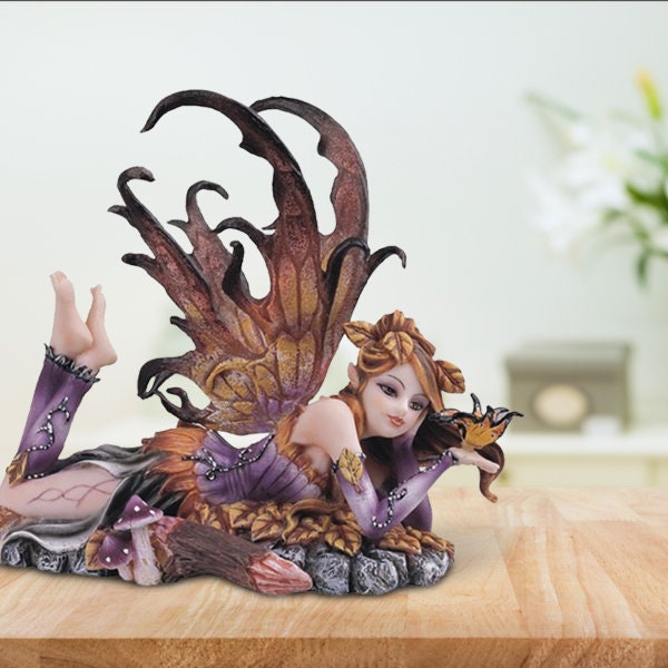 Brown Fairy Laying on Leaves Fantasy Figurine 6" H Room/Home Decor New Home Gifts