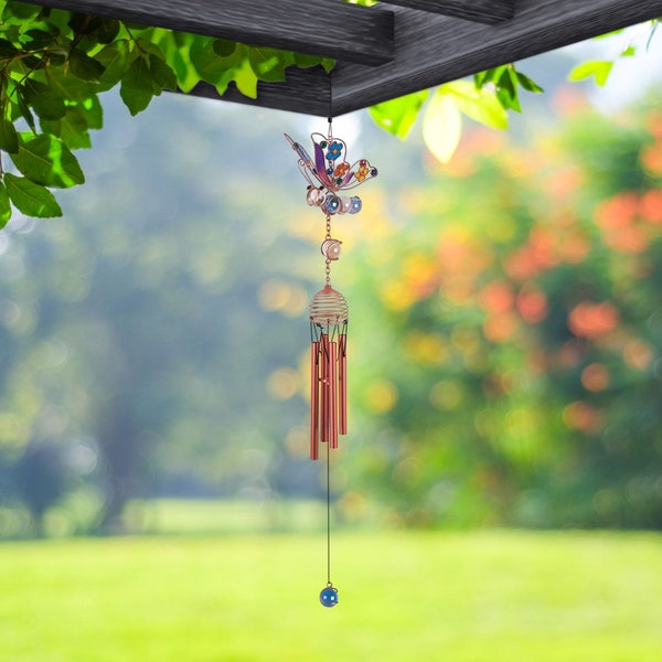 20" long butterfly wind chime with copper gem  garden/home decor new home gifts
