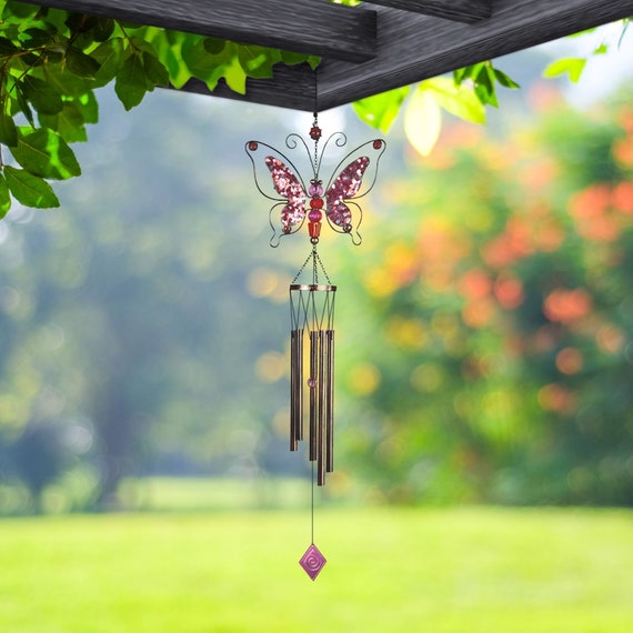 Carillon à vent papillon filaire en métal de 42 pouces de long, avec  pierres précieuses, décoration de jardin/maison, nouveaux cadeaux pour la  maison