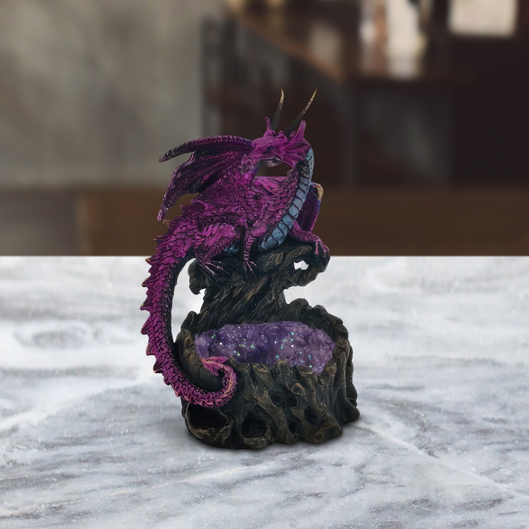 6h Purple Dragon on Faux Crystal Cave Figurine Statue Fantasy ...
