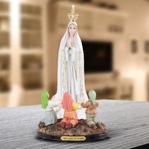 Our lady of fatima with children prayer statue our lady of the holy rosary fatima holy figurine religious decoration 16"h room decor