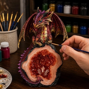 Dragon Guarding Faux Crystal Cave Statue Fantasy Decoration Figurine ...