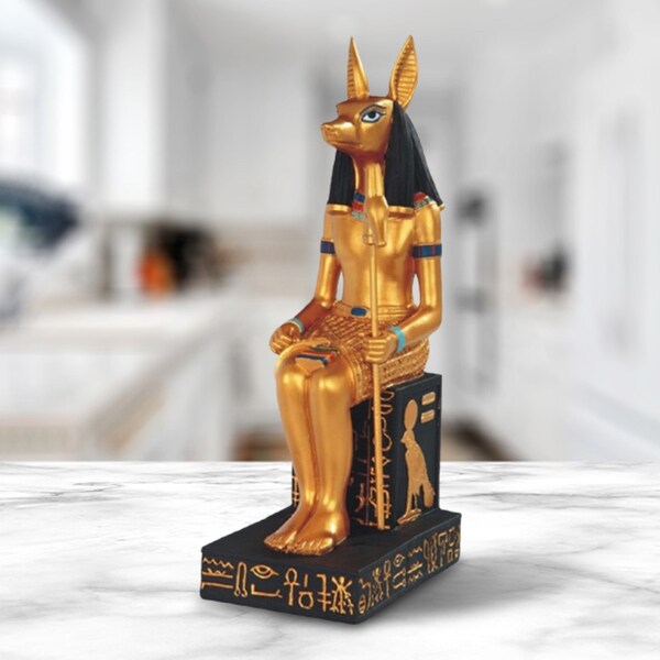 Egyptische godheid Anubis oude Egyptische God van de dode zwart en goud standbeeld Home Decor beeldje 9,75"H kamer decor kamer/Home decor geschenken