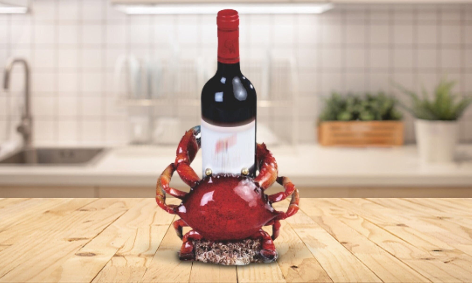 8h Red Crab Wine Rack Bottle Holder Dining Room Decoration