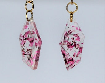 Handmade Pressed Flower Earrings. Tiny pink flowers make them a unique and lovely gift. They are perfect for that special someone.