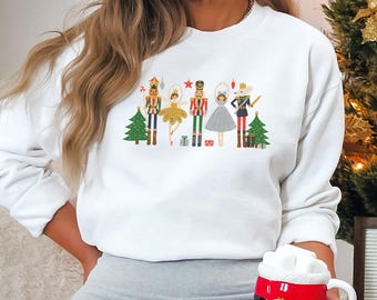 Nutcracker Embroidered Christmas Sweatshirt, Holiday Ballet Crewneck