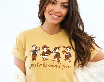 Just a Baseball Goose Shirt, Funny Goose Graphic Tee, Vintage Comfort Colors® Baseball T-Shirt, Sports Humor Top for Women & Men