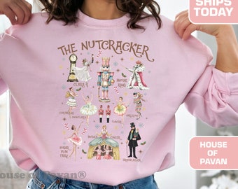 Nutcracker Ballet Sweatshirt – Sugar Plum Fairy Christmas Crewneck, Cozy Gildan 18000 Pink Sweater, Clara Holiday Top