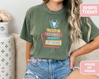 Wild West Vintage Inspired Tee Shirt, Western Graphic Tee, Retro Tee Shirt, Comfort Colors®, Western American Rodeo Shirt, Women, Oversized