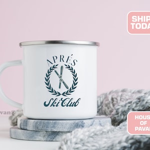 Apres Ski Club Mug,  Enamel Winter Tin Mug, Campfire Mug, Gift For Her, Glamping Coffee Mug, Merry Christmas, Christmas Gift, Feliz Navidad