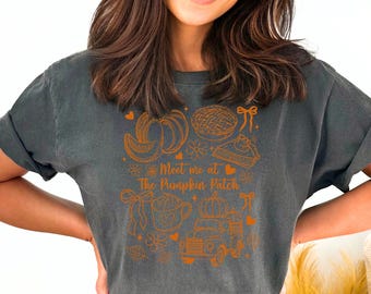 Meet Me at the Pumpkin Patch Shirt – Comfort Colors Fall Tee, Autumn Pumpkin Graphic T-Shirt, Vintage Farmhouse Unisex Tee