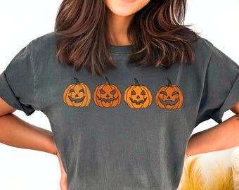 Pumpkin Jack O Lantern Shirt – Comfort Colors Halloween Tee, Spooky Fall Graphic T-Shirt, Vintage Oversized Unisex Tee