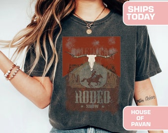 Vintage Inspired Tee Shirt, Western American Rodeo Shirt, Western Graphic Tee, Retro Tee Shirt, Garment Dyed, Comfort Colors®, Boho, Vintage