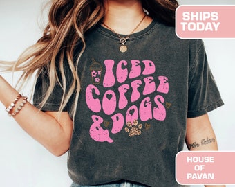 Iced Coffee and Dogs Tee, Comfort Colors®, Dog Mom Shirt, Fur Mama, Pet Lover Shirt, Dog People Tee, Dog Lover Shirt, Dog People Graphic Tee