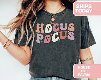 Hokus Pokus Zauber Boho Shirt, lustiges Shirt, gruseliges Retro T Shirt, Retro Halloween, Comfort Colors®, Stück gefärbt, Boho, Vintage, Oversized