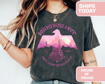 American Wanderlust Shirt, Vintage Inspired Tee Shirt, Western Graphic Tee, Retro Tee Shirt, Comfort Colors®, Garment Dyed, Boho, Vintage