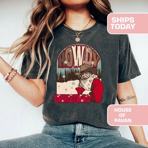 Western Christmas Shirt, Funny Shirt, Cowboy Retro Tee Shirt, Western Graphic Tee, Comfort Colors®, Garment Dyed, Boho, Vintage, Oversized
