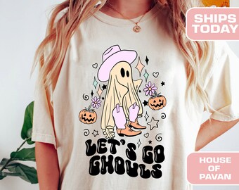Let's Go Ghouls Comfort Colors Tee, Vintage Halloween Ghost, Witchy Western Shirt