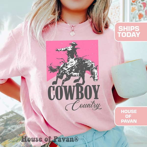 Western Cowboy Country, Pink Rodeo Shirt, Vintage Inspired Tee Shirt, Western Graphic Tee, Retro T-Shirt, Comfort Colors®, Boho, Vintage