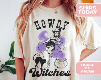 Howdy Witches Halloween Tee – Retro Cowgirl Comfort Colors Shirt