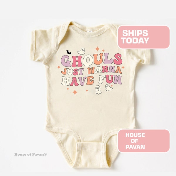 Ghouls Just Want to Have Fun Onesie®, Retro Halloween Bodysuit, Funny Halloween Baby Outfit, Fall Natural Baby Onesie®, Retro Halloween Baby