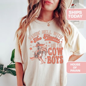 Camisa de rodeo americano occidental, camiseta gráfica, camiseta retro vaquera, retro americana, Comfort Colors®, para mujeres, boho, vintage, ajuste de gran tamaño