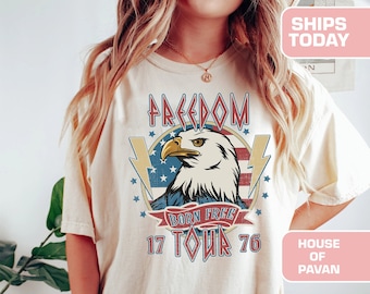 Freedom Tour American Shirt, Vintage Inspired Tee Shirt, Western Graphic Tee, Retro Tee Shirt, Comfort Colors®, Garment Dyed, Boho, USA 1776