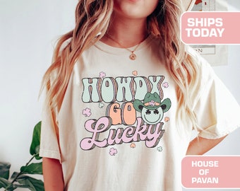 Retro Western Shirt, St. Patrick's Day Shirt, St. Patty's T-Shirt, Comfort Colors®, Howdy Go Lucky Shirt, Cute St. Patty's Day Tee, Western