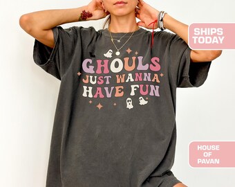 Ghouls wollen nur Spaß haben Shirt, Lets go Ghouls, lustiges Shirt, Retro Halloween, Comfort Colors®, Garment Dyed, Boho, Vintage Graphic Tee