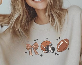 Embroidered Game Day Sweatshirt – Bow Helmet Football Crewneck, Unisex Oversized Fleece, Fall Gameday Pullover, Retro Neutral