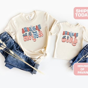 American Mama and Mini Matching Set®, Mom and Mini Shirts, USA Baby Outfit, Natural Baby Onesie®, 4th of July Graphic Shirts, Mama Me Outfit