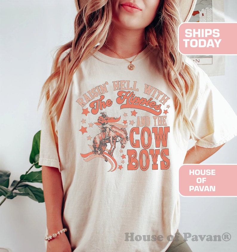 Close-up of retro country music graphic on Comfort Colors® tee, vintage Western design
