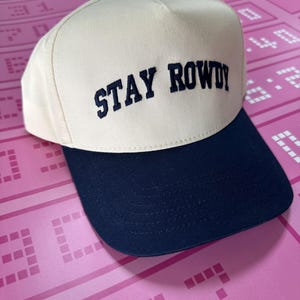 Stay Rowdy Embroidered Trucker Hat – Retro Navy and Cream Snapback, Southern Style, Trucker Hat Adjustable Unisex, Vintage Hat, 4th of July