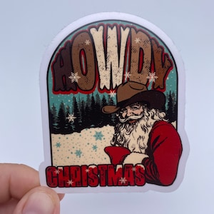 Western Santa Aufkleber, Howdy Santa, lustiger Weihnachtsaufkleber, Cowboy Weihnachten, Feiertagskartenfüller, Westernaufkleber