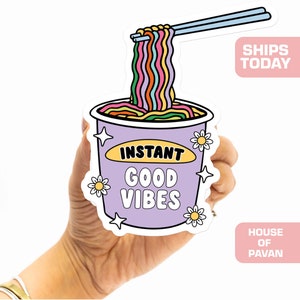 Instant Good Vibes, Happy Vibes, Noodles, Adorable Decals, Cute Stickers, Aesthetic Decals, Laptop, Computer, Trendy, Love, Mental Health