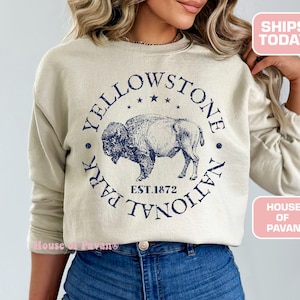 Yellowstone Bison, National Park Sweatshirt, Camping Gift, Sweater, Crewneck, For Women, Vintage, Trendy Graphic, Oversized, Americana, Camp