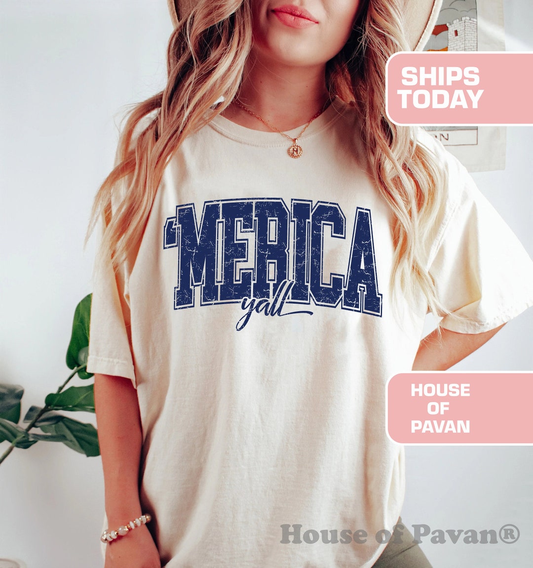 FLOYU Women's Party In The USA Shirt – Retro 4th Of July Patriotic Tee, Bleached Blue, Casual Lightning Print, XX-Large