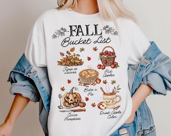 Fall Bucket List Shirt | Vintage Oversized Comfort Colors Style Tee | Spooky Season Autumn Graphic T-Shirt | Cozy Fall Outfit Gift for Her