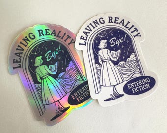 Leaving Reality, Entering Fiction, Kindle, Laptop, Waterproof Vinyl, Holographic, Bookish, Gift, Book Lover, 3M, Reader, Sarcastic, Vintage