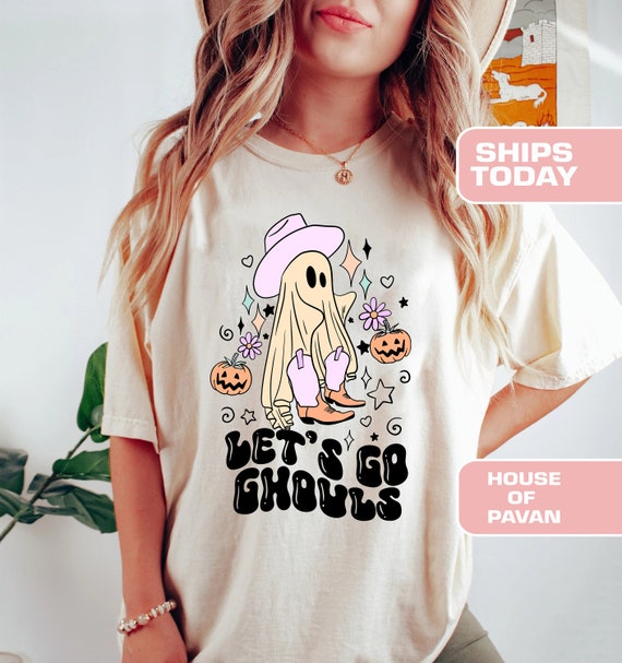 Let's Go Ghouls, Halloween, Halloween Shirt, Witchy, Black Cat, Hocus Pocus, Vintage Halloween, Witch Hat, Pumpkin, Graphic Tee for Women