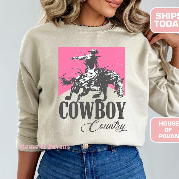 Western Cowboy Country, Pink Rodeo TShirt, Western Sweatshirt, Crewneck, Western Graphic, Retro Sweatshirt, Vintage Sweatshirt, Soft Fleece