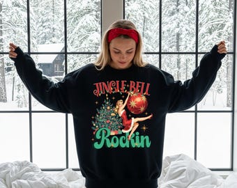 Jingle Bell Rockin Sweatshirt, Retro Christmas Crewneck, Vintage Holiday Sweater, Cozy Winter Pullover
